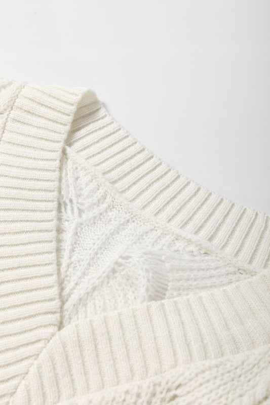 Hollow-Out Knit V-Neck Drop Shoulder Sweater