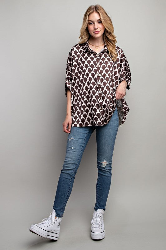 LIGHT SATIN PRINT BUTTON DOWN SHIRT - Pikemla