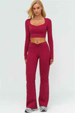 The Lushness Long Sleeve Crop Top Flared Leggings 2-Piece Set
