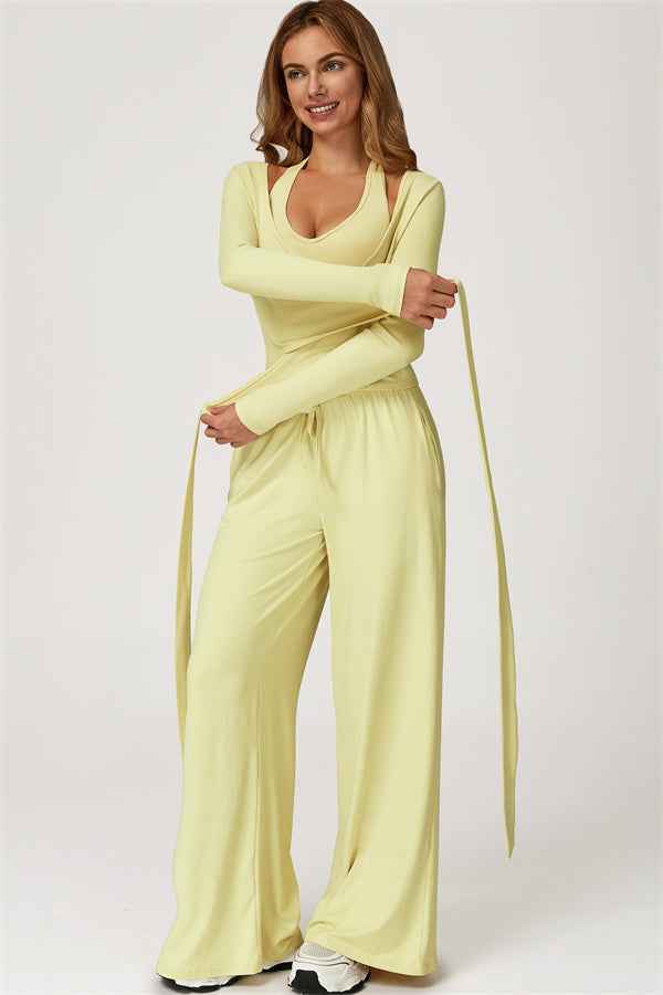 The Sprint Long Sleeve Crop Top Halter Tank Top Sweatpants 3-Piece Set