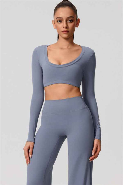 The Nestle Long Sleeve Crop Top Straight Leg Pants 2-Piece Set