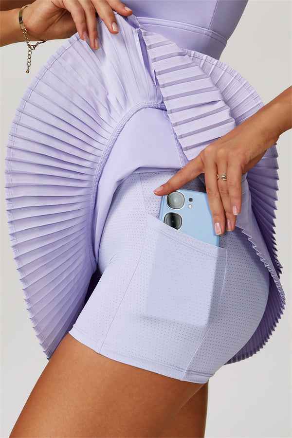 The Lavish Long Sleeve Cut-out Crop Top Tennis Skirt 2-Piece Set