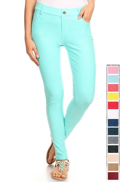 Cotton-Blend 5-Pocket Skinny Jeggings - Pikemla