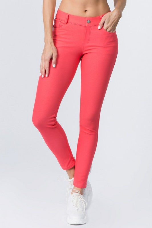 Cotton-Blend 5-Pocket Skinny Jeggings - Pikemla