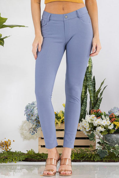 Cotton-Blend 5-Pocket Skinny Jeggings - Pikemla