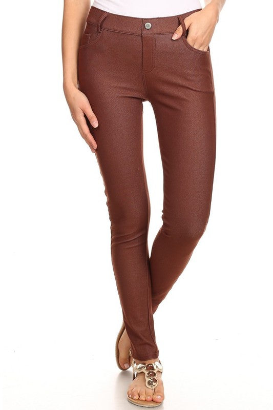 Cotton-Blend 5-Pocket Skinny Jeggings - Pikemla