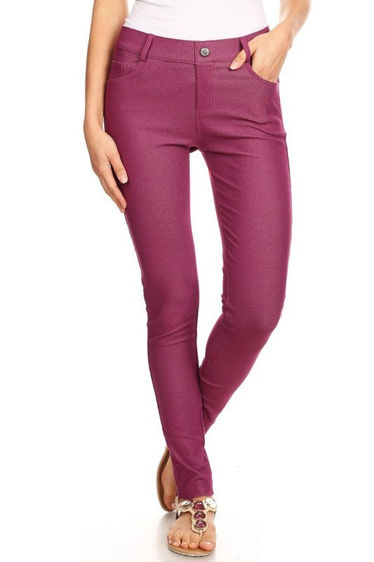 Cotton-Blend 5-Pocket Skinny Jeggings - Pikemla