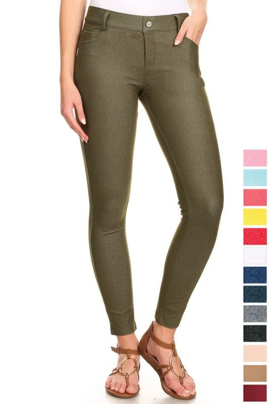 Cotton-Blend 5-Pocket Skinny Jeggings - Pikemla