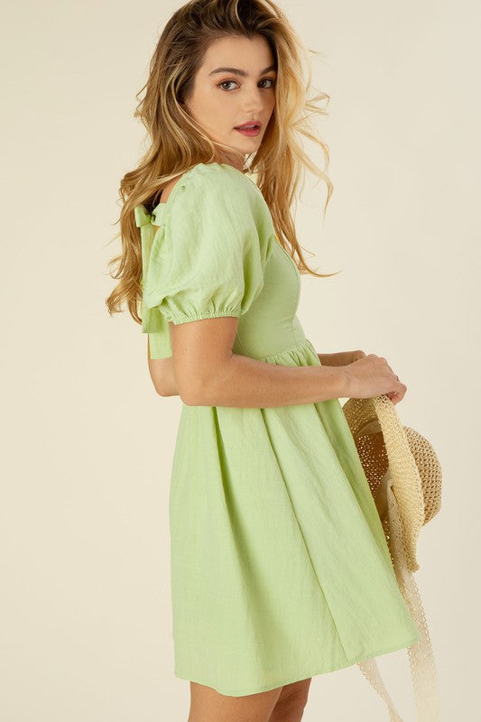 Tie back dress with puff sleeves - Pikemla