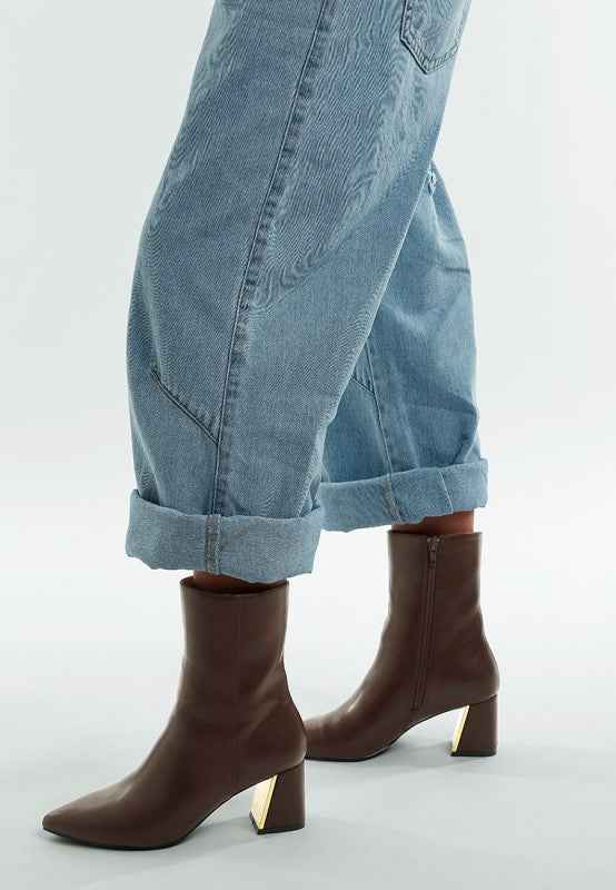 Kaira Metallic Accent Heel High Ankle Boots