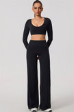 The Nestle Long Sleeve Crop Top Straight Leg Pants 2-Piece Set