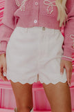 Dusk Blue Scalloped Hemline Acid Wash High Waist Denim Shorts - Pikemla