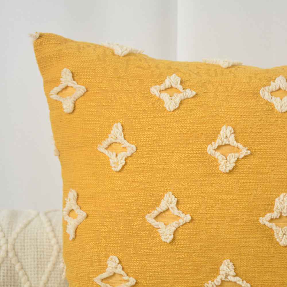 20''x20'' tufted floral 100% cotton throw pillow | 7 colors textured daisy stitch design | boho chic couch & bedroom accent | insert included