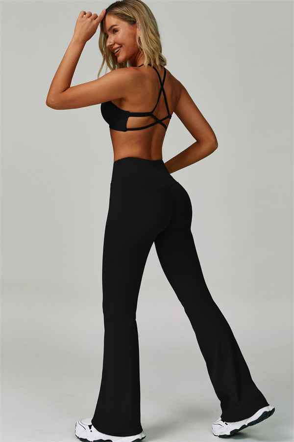 The Bold Cross Back Sports Bra Flared Leggings 2-Piece Set