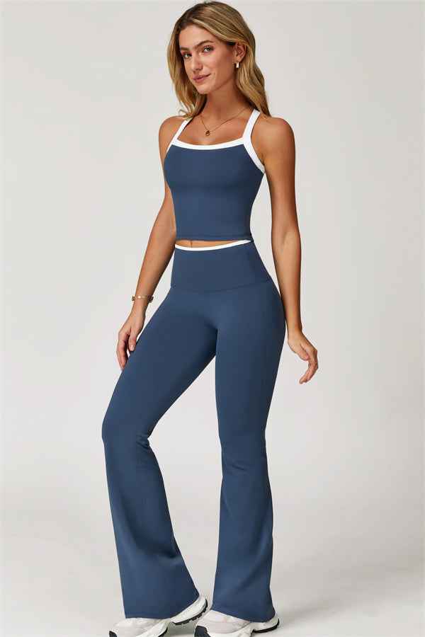 The Quest Cross Back Crop Top Flared Leggings 2-Piece Set