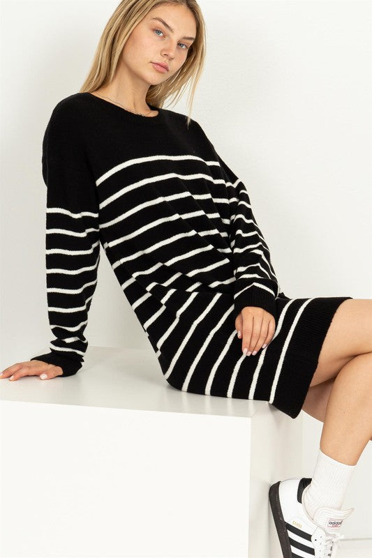 Casually Chic Striped Sweater Dress - Pikemla