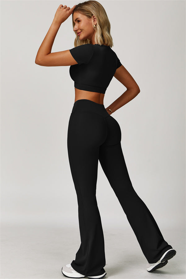 The Lavish Cut-out Crop Top Flared Leggings 2-Piece Set