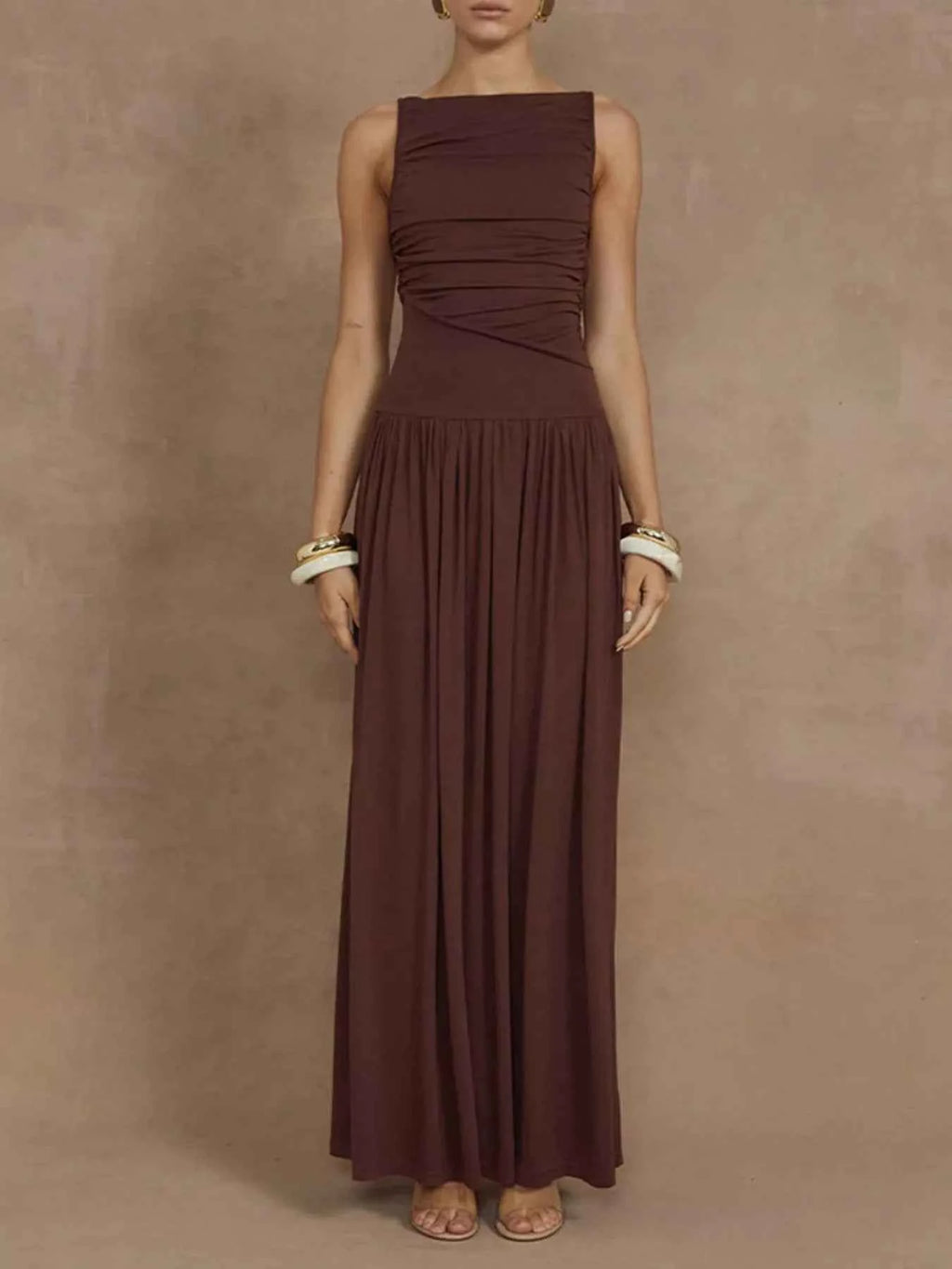 Ruched Sleeveless Maxi Dress