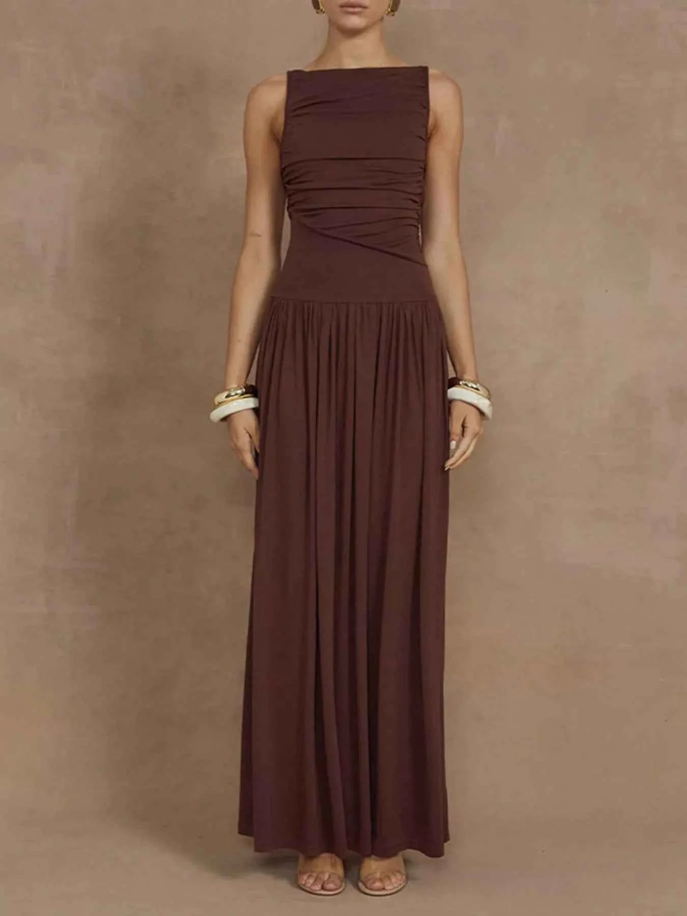 Ruched Sleeveless Maxi Dress