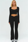 The Lushness Long Sleeve Crop Top Flared Leggings 2-Piece Set
