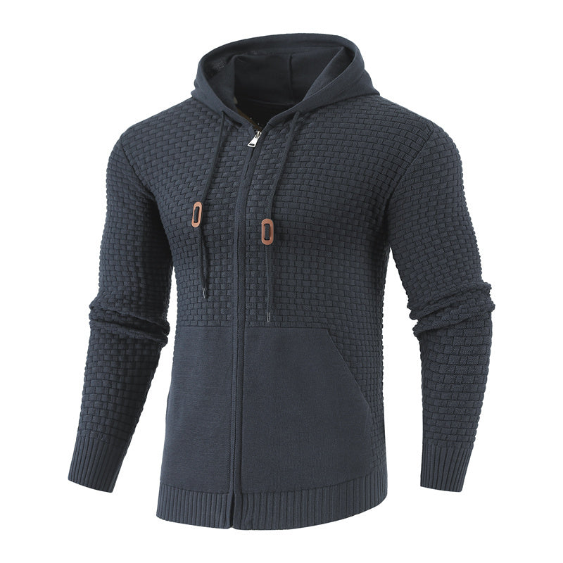 Knitting Zipper Hoodies Leather Outdoor Sports Hoodies with Pockets