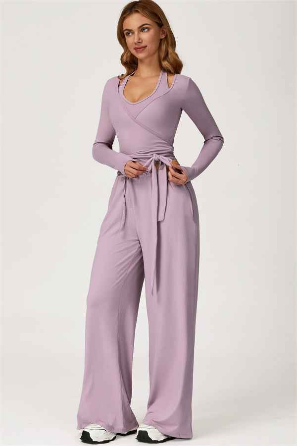 The Sprint Long Sleeve Crop Top Halter Tank Top Sweatpants 3-Piece Set