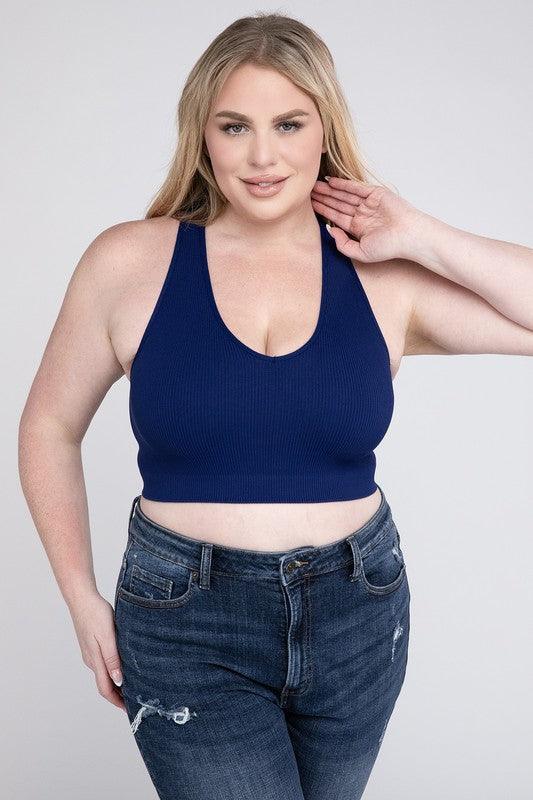 Ribbed Cropped Racerback Tank Top -Plus Sized - Pikemla