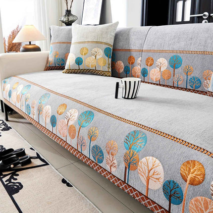 Pet Proof Couch Cover - Boho Chenille Sofa Cover with Tree Embroidery