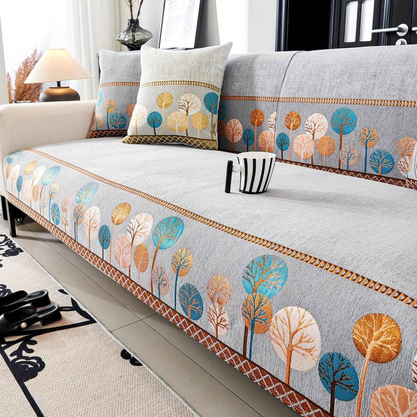 Pet Proof Couch Cover - Boho Chenille Sofa Cover with Tree Embroidery