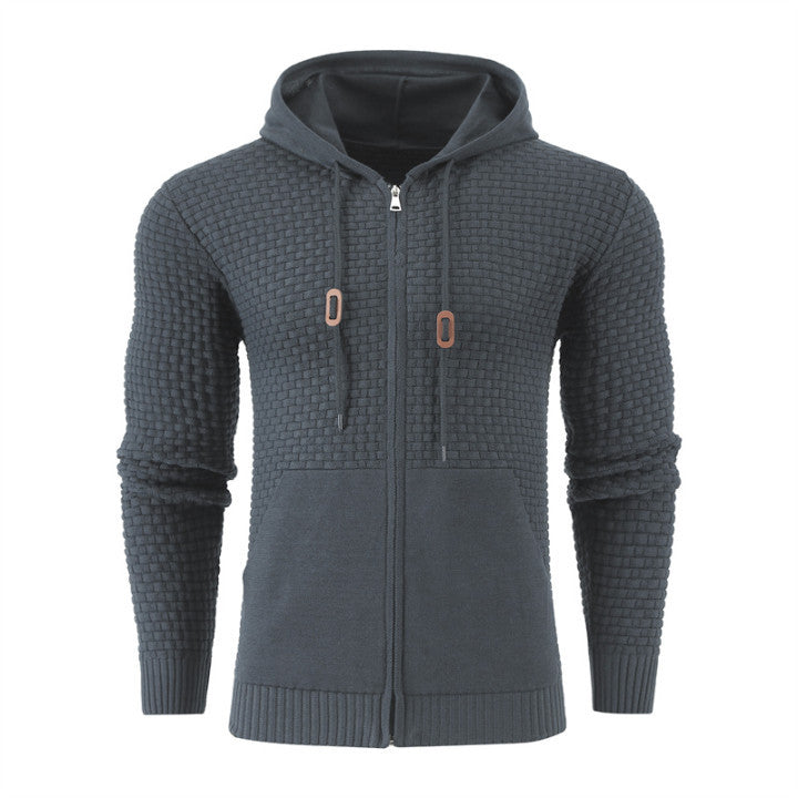 Knitting Zipper Hoodies Leather Outdoor Sports Hoodies with Pockets