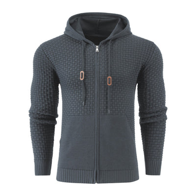 Knitting Zipper Hoodies Leather Outdoor Sports Hoodies with Pockets