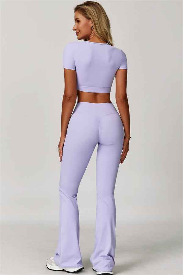 The Lavish Cut-out Crop Top Flared Leggings 2-Piece Set