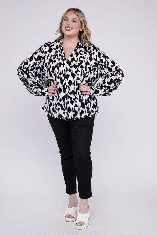 Leopard Notched Neckline Blouse - Pikemla