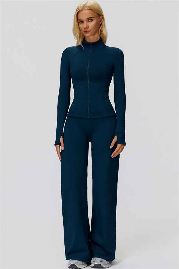 The FemmeFit Zip Jacket Straight Leg Pants 2-Piece Set