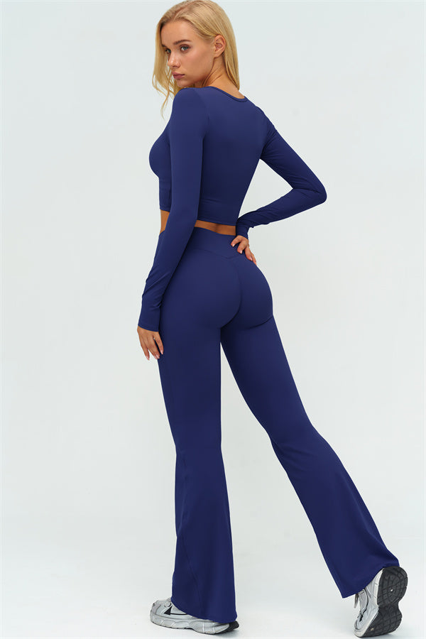 The Lushness Long Sleeve Crop Top Flared Leggings 2-Piece Set