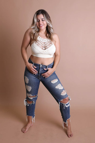 Crochet Lace High Neck Bralette Top -Plus sized - Pikemla