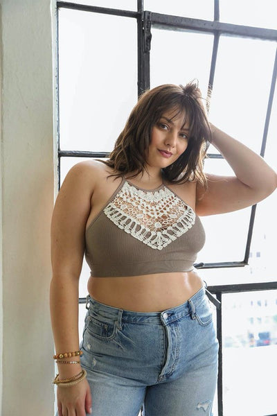 Crochet Lace High Neck Bralette Top -Plus sized - Pikemla