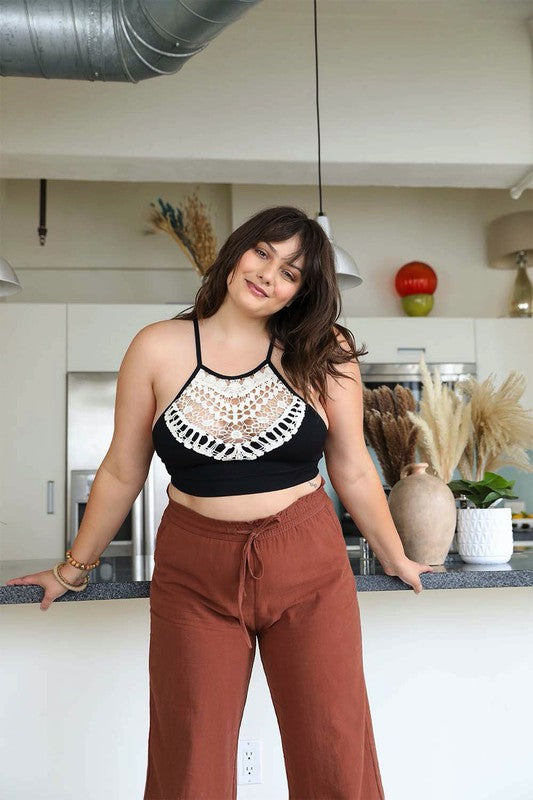 Crochet Lace High Neck Bralette Top -Plus sized - Pikemla