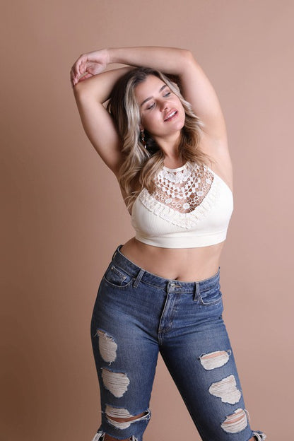 Crochet Lace High Neck Bralette Top -Plus sized - Pikemla