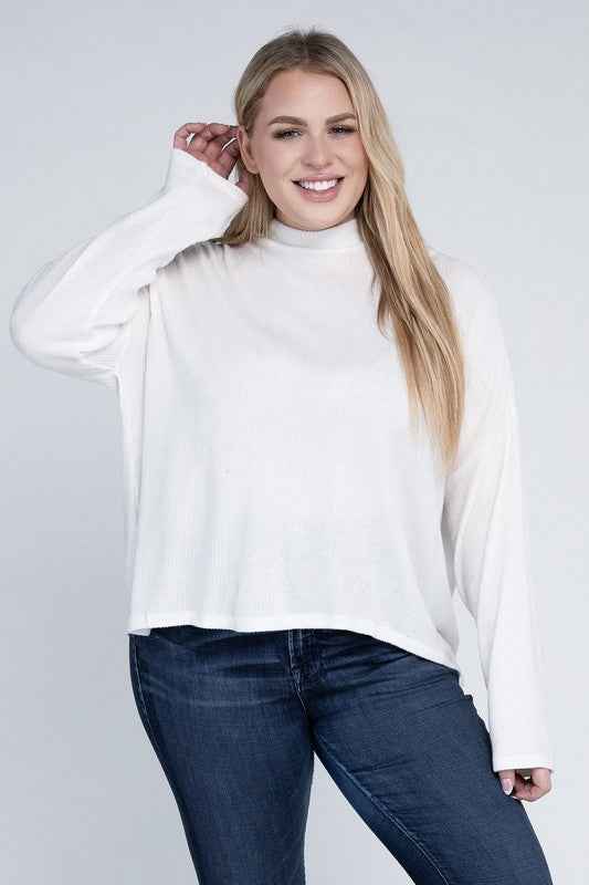 Drop Shoulder Long Sleeve Top -Plus Sized - Pikemla