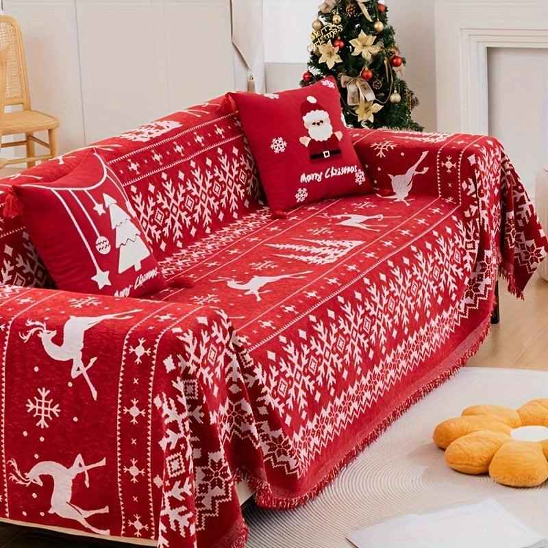 Festive Red Christmas Sofa Cover | Slipcovers for Couches (1-4 Seats)