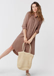 Sand Gauze Button Down Shirt Dress