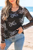 Bow Long Sleeve Mesh Top