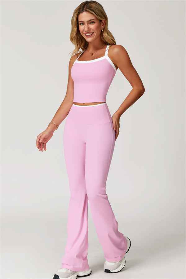 The Quest Cross Back Crop Top Flared Leggings 2-Piece Set
