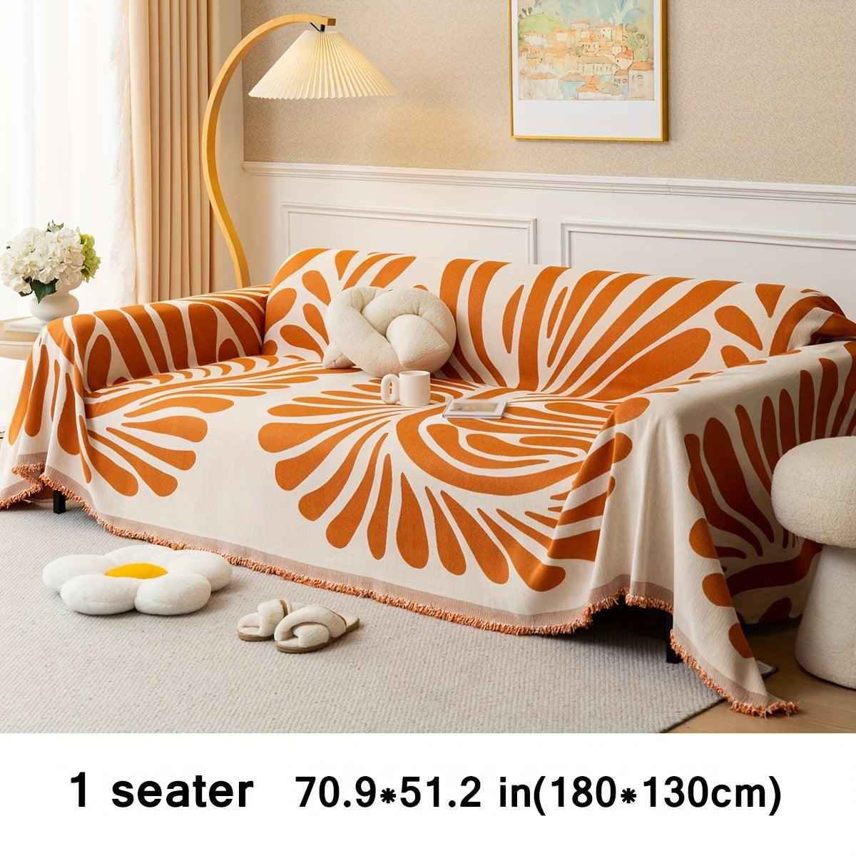 Versatile Chenille Sofa Cover - Pet-Friendly, Orange Dog Couch Cover