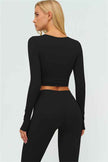 The Lushness Long Sleeve Crop Top Flared Leggings 2-Piece Set