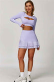 The Lavish Long Sleeve Cut-out Crop Top Tennis Skirt 2-Piece Set