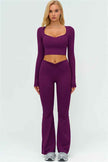 The Lushness Long Sleeve Crop Top Flared Leggings 2-Piece Set