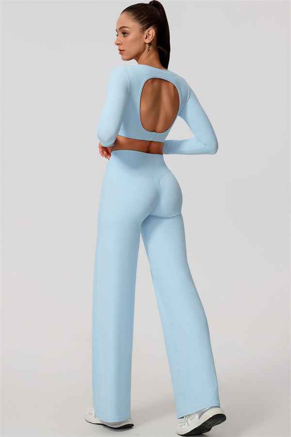 The Nestle Long Sleeve Crop Top Straight Leg Pants 2-Piece Set