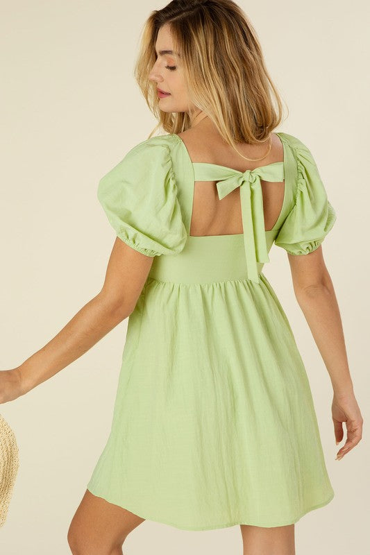 Tie back dress with puff sleeves - Pikemla